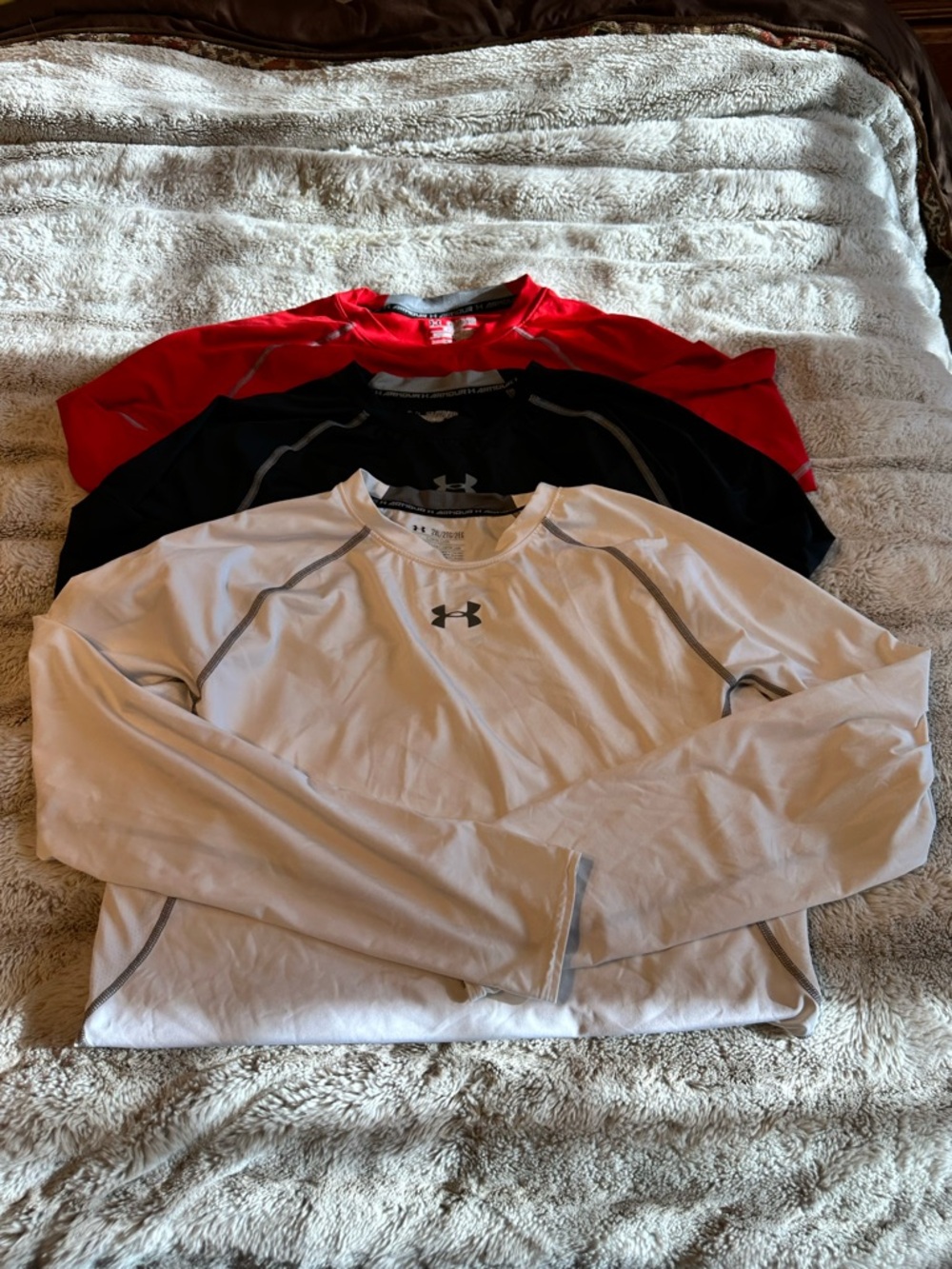 Under Armour White, Black & Red Compression Long Sleeve Tops
